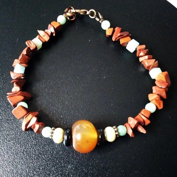 Gemstone Mix Bead Bracelet: Aventurine + Jasper + Agates Fall Color Jewelry! - Picture 1 of 7